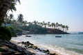 Amazing Coconut palm hill in Mirissa bay in Sri lanka. Palms silhouette over blue ocean beach