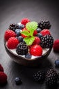 Coconut ice cream with fresh fruits Royalty Free Stock Photo