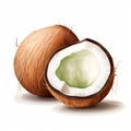 Hyper-realistic Coconut Illustration On White Background