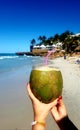 Coconut juice on beach in Varadero town
