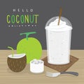 Coconut Juice, Drink Coconut Water and and half slice coconut vector.