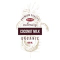 Coconut label with type design over hand drawn coconut