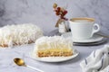 Coconut Layer Cake Slice, Tasty Pastry on a Plate