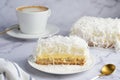 Coconut Layer Cake Slice, Tasty Pastry on a Plate