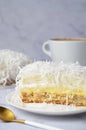 Coconut Layer Cake Slice, Tasty Pastry on a Plate