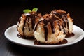 Coconut macaroon drizzled with chocolate tasty dessert background