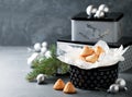 Coconut macaroon in gift box for Christmas Royalty Free Stock Photo