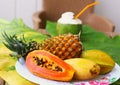 Coconut mango papaya corambola and pineapple Royalty Free Stock Photo