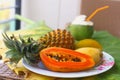 Coconut mango papaya corambola and pineapple Royalty Free Stock Photo