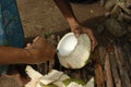 Coconut Meat is Expertly Removed for a Snack