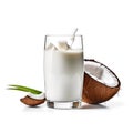 Coconut milk drink and cut coconuts