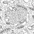 Coconut milk hand drawn lettering seamless pattern