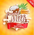 Coconut milk label splash, natural and fresh. Royalty Free Stock Photo