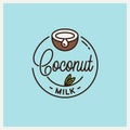 Coconut milk logo. Round linear of coconut juice Royalty Free Stock Photo