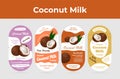 Coconut milk oval label set with place for text vector flat illustration vegetarian drink emblem