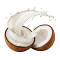 Coconut Milk Splash Over Halved Coconut Royalty Free Stock Photo