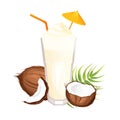 Coconut milkshake.Summer, refreshing cocktail with coconut milk, ice cream, coconut.