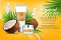 Coconut natural cosmetics, vector advertising poster template