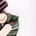 Coconut oil and and combs. Hair care concept