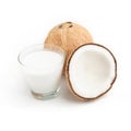 Coconut oil and fresh coconuts isolated on white background Royalty Free Stock Photo