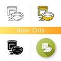 Coconut oil icon. Organic nourishing haircare. Hair mask in jar container. Natural cosmetic product for hair treatment