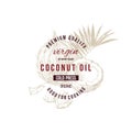 Coconut oil label with type design over hand drawn coconut