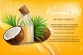 Coconut oil natural cosmetic, vector advertising poster template