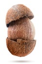 Coconut open drops on a white background, isolated. Levitating coconut Royalty Free Stock Photo