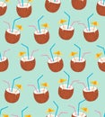 coconut palm drink tropical seamless vector pattern