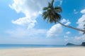 Coconut palm tree on beautiful white sandy beach and cloudy blue sky, nice sea view tropical landscape summer beach, relaxation Royalty Free Stock Photo