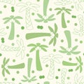 Coconut palm tree silhouette and outline seamless pattern