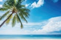 Coconut palm tree on tropical beach with blue sky and sea background Royalty Free Stock Photo