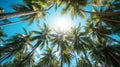 Coconut palm trees perspective view for background. Generative Ai Royalty Free Stock Photo