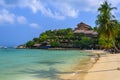 Coconut palms and bungalows, Haad Yao beach, Koh Phangan island,