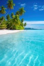 Coconut palms on a sunny sandy beach and turquoise ocean. Royalty Free Stock Photo