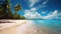 Coconut palms on a sunny tropical sandy beach and turquoise ocean. Amazing nature landscape. Royalty Free Stock Photo