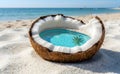 Coconut Paradise: Tropical Beach Getaway in a Shell Royalty Free Stock Photo
