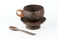 Coconut Peel wooden cup of coffee and spoon