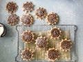 Freshly baked hand formed coconut pies.