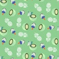 Coconut, pineapple and icecream seamless vector pattern.