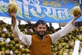 Coconut seller at a trade fair, India Royalty Free Stock Photo