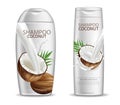 Coconut shampoo Vector realistic. Product packaging mock up. Container bottles isolated. 3d detailed illustrations