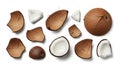 Coconut shell and half of the whole coconut (ai generated) Royalty Free Stock Photo