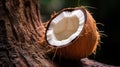 Organic Nature-inspired Coconut Halfshell On Tree: A Scoutcore Contrast Of Values Royalty Free Stock Photo
