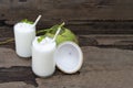 Coconut smoothie drink white fresh cocktail shake milkshake vanilla juice fruit beverage food healthy . Royalty Free Stock Photo