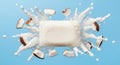 Coconut soap bar surrounded by fresh coconut chunks and foaming bubbles creating a refreshing scene Royalty Free Stock Photo