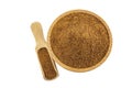 coconut sugar in wooden bowl and scoop isolated on white background.Spice and food ingredients Royalty Free Stock Photo