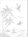 Coconut Tree Birds Pattern Crystal Acid Textures Glass CDR Vector