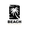 Coconut Tree Logo With Beach Atmosphere, Beach Plant Vector, Sunset View Design Royalty Free Stock Photo