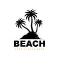 Coconut Tree Logo With Beach Atmosphere, Beach Plant Vector, Sunset View Design Royalty Free Stock Photo